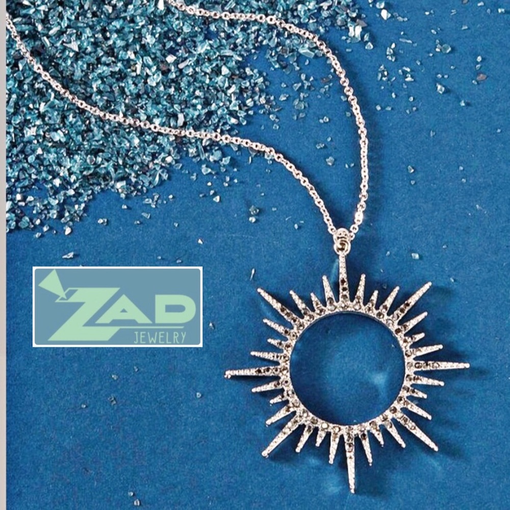 ZAD Black Crystal & Silvertone Sunburst Necklace